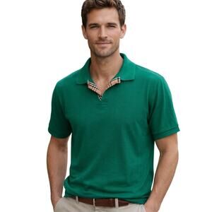 Burberry Vintage Polo Shirt Mens Large Kelly Green Nova Check Trim Old Money